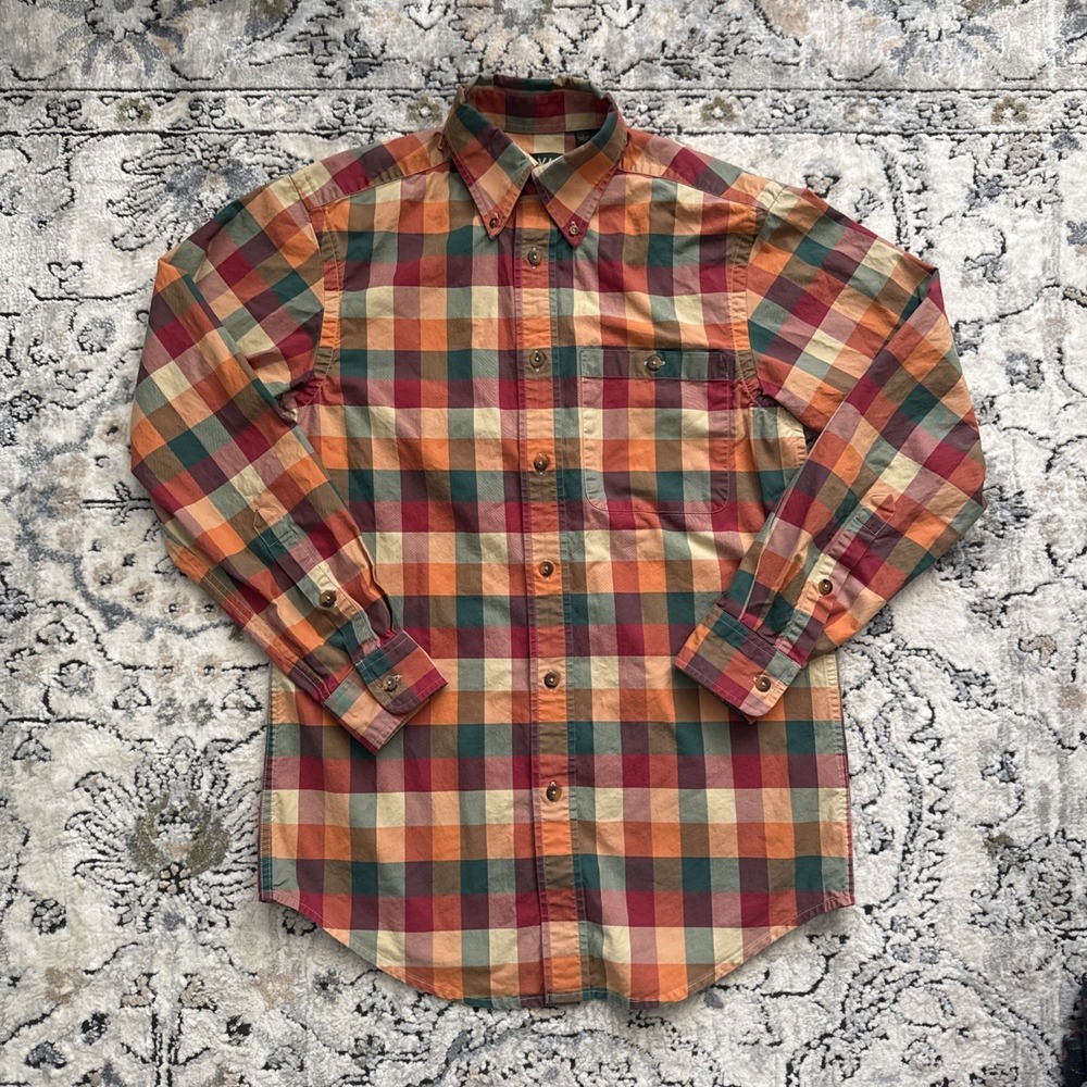 Orvis Shirt Mens Small Multicolor Plaid Long Sleeve Button Up Casual Cotton